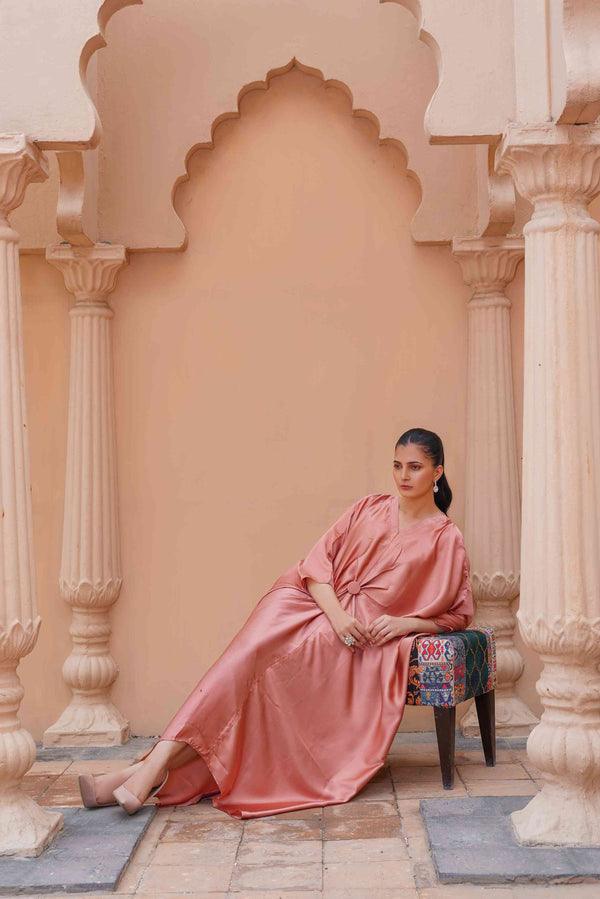 Royal Silk Kaftan (Stitched) (Pink)