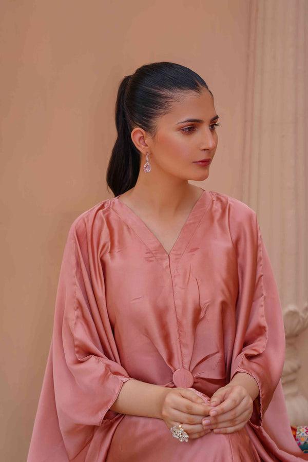 Royal Silk Kaftan (Stitched) (Pink)