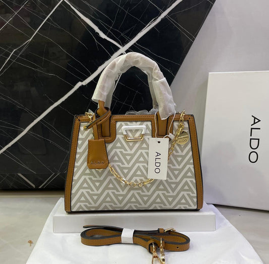 A-L-D-O Premium Handbags Women Bag – (Dark Brown & Grey geometric design)