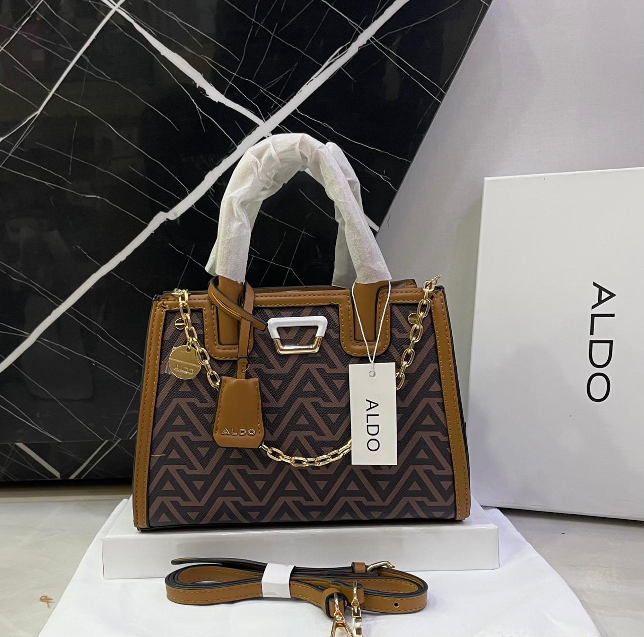 A-L-D-O Premium Handbags Women Bag – (Dark Brown & Black geometric design)