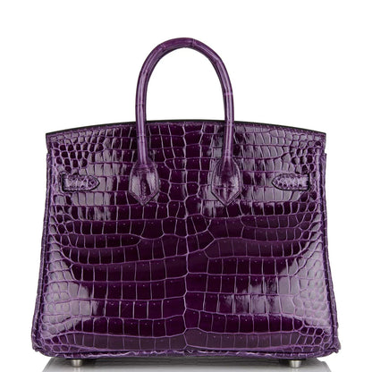 Hermes Birkin 25 Leather Gold Hardware Handbag Bag for Women (Purple Shine)