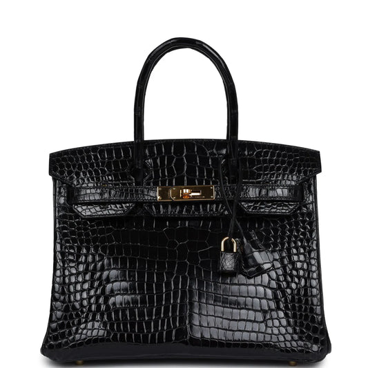 Hermes Birkin 25 Leather Gold Hardware Handbag Bag for Women (Black Shine)