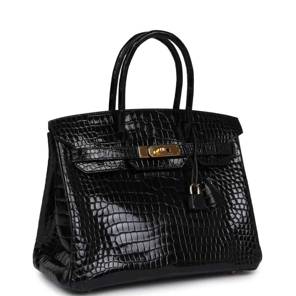 Hermes Birkin 25 Leather Gold Hardware Handbag Bag for Women (Black Shine)