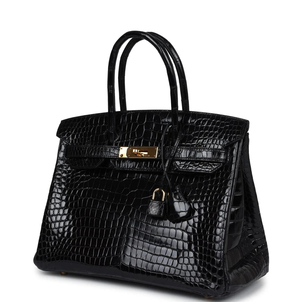 Hermes Birkin 25 Leather Gold Hardware Handbag Bag for Women (Black Shine)