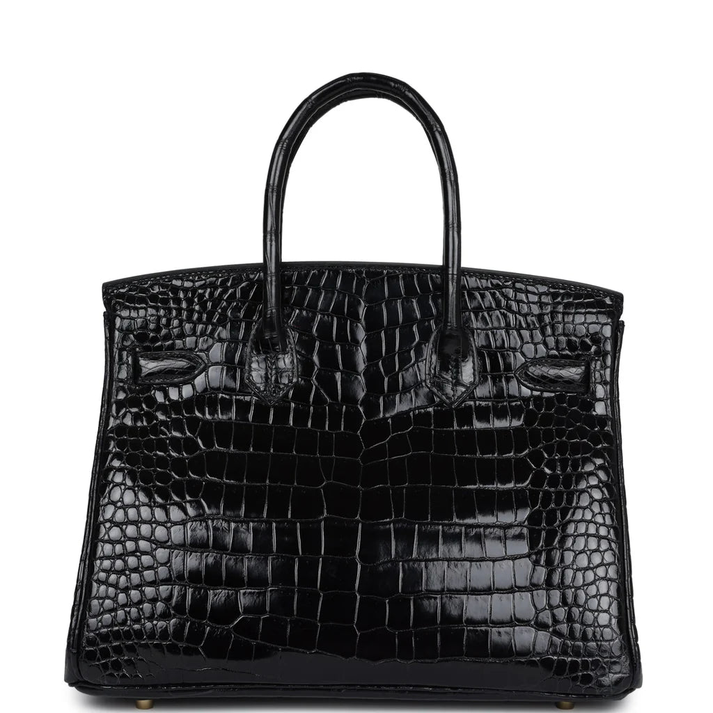 Hermes Birkin 25 Leather Gold Hardware Handbag Bag for Women (Black Shine)