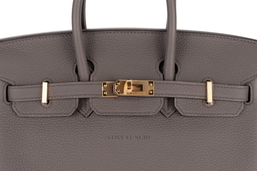 Hermes Birkin 25 Leather Gold Hardware Handbag Bag for Women (Grey Matt)