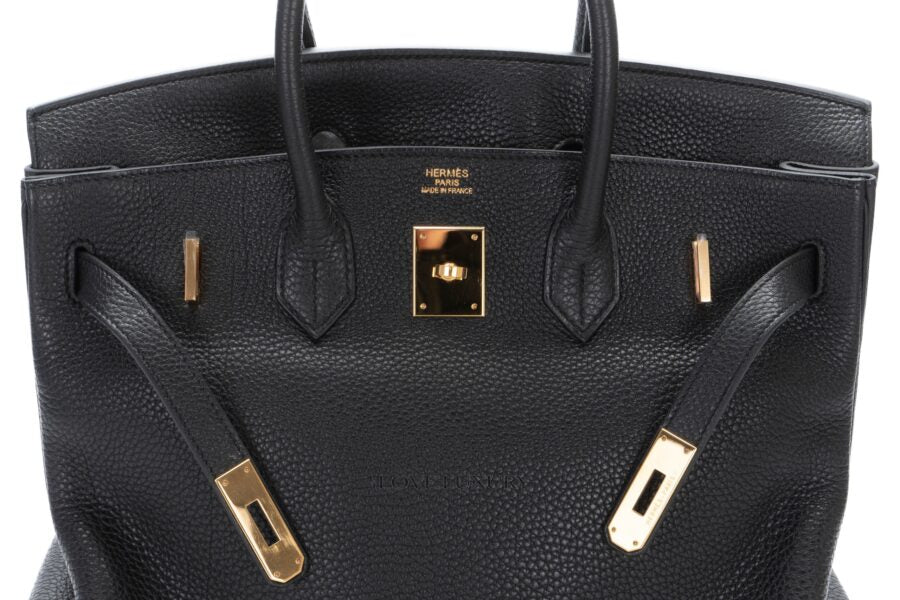 Hermes Birkin 25 Leather Gold Hardware Handbag Bag for Women (Black Matt)