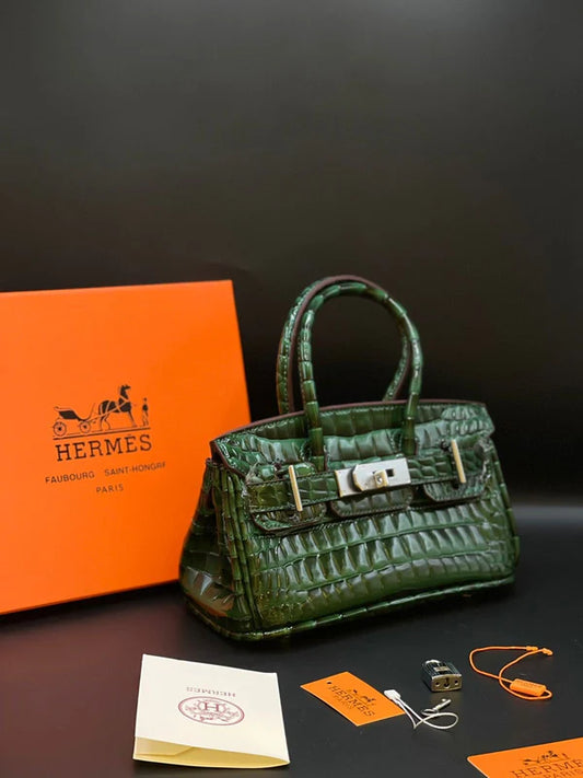 H-E-R-M-È-S Style Croc-Embossed Mini Top-Handle Women Bag – Luxury Inspired (Green)