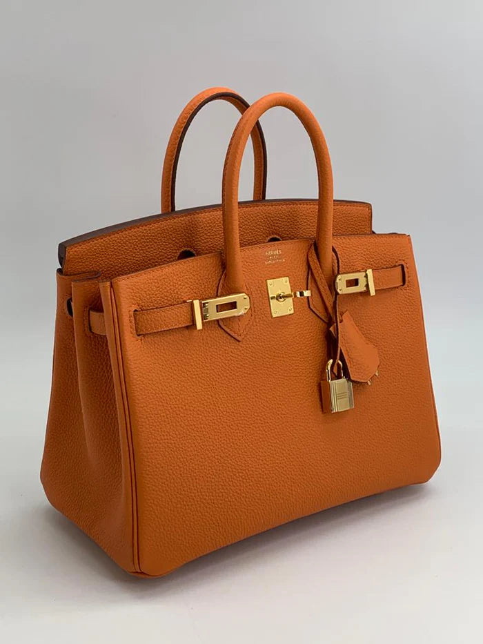 Hermes Birkin 25 Leather Gold Hardware Handbag Bag for Women (Orange Matt)