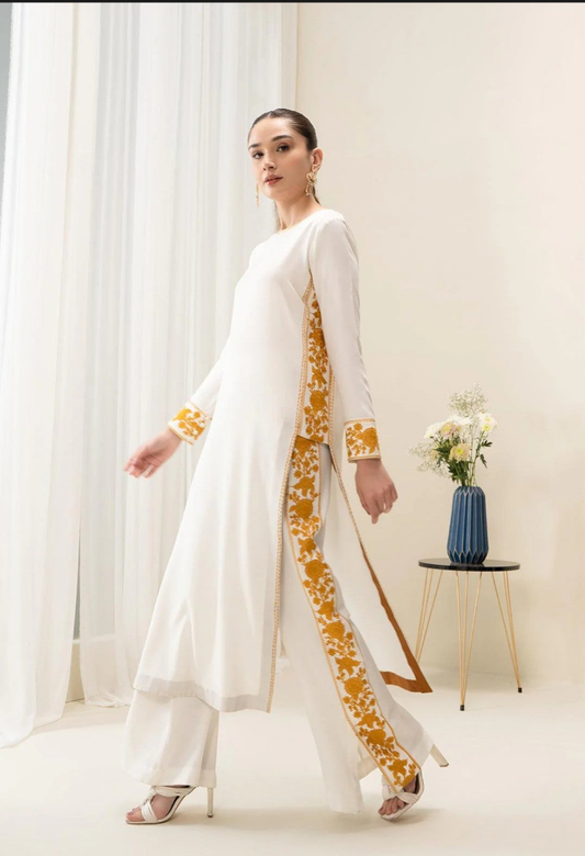 Henzel Palazzo stitched 2pc (White)