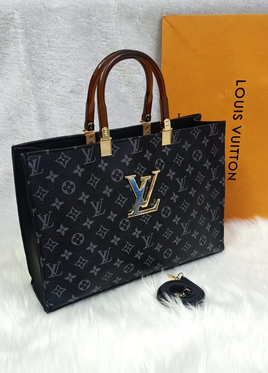 Luxury LV Tod Bag with Wooden Handle and Long Strap (Black)