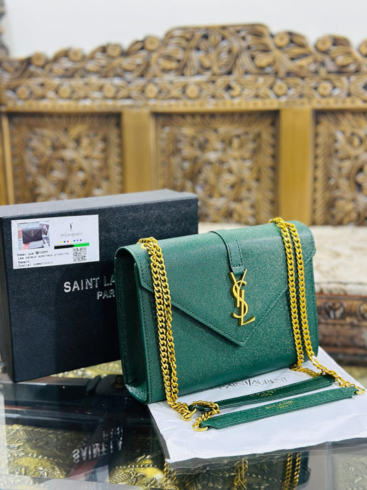 Yves Saint Laurent Premium Quality YSL Bag - With Long Chain and Brand Box (Green)