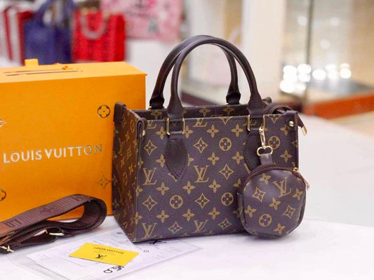 Louis Vuitton 2-Piece Women's Handbag Set with Coin Pouch Design B (Brown)