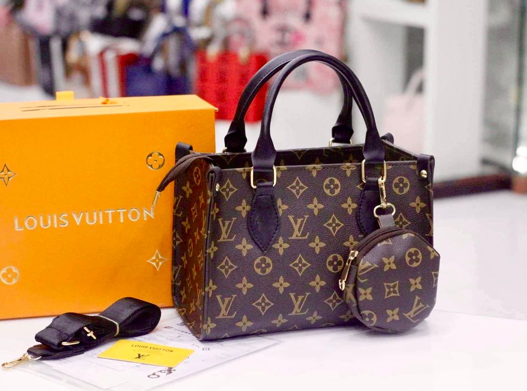 Louis Vuitton 2-Piece Women's Handbag Set with Coin Pouch Design B (Brown)