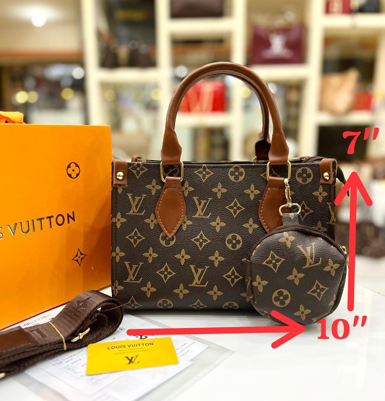 Louis Vuitton 2-Piece Women's Handbag Set with Coin Pouch Design B (Brown)