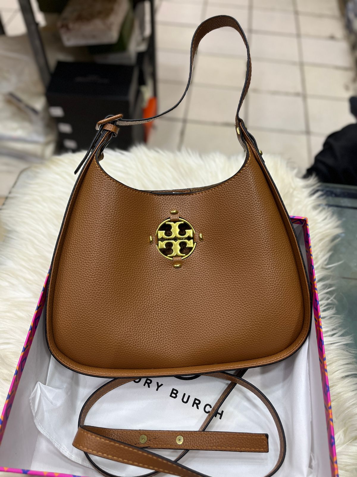 Tory Burch Large Miller Classic Shoulder Bag with Brass-Finish Hardware (Brown)