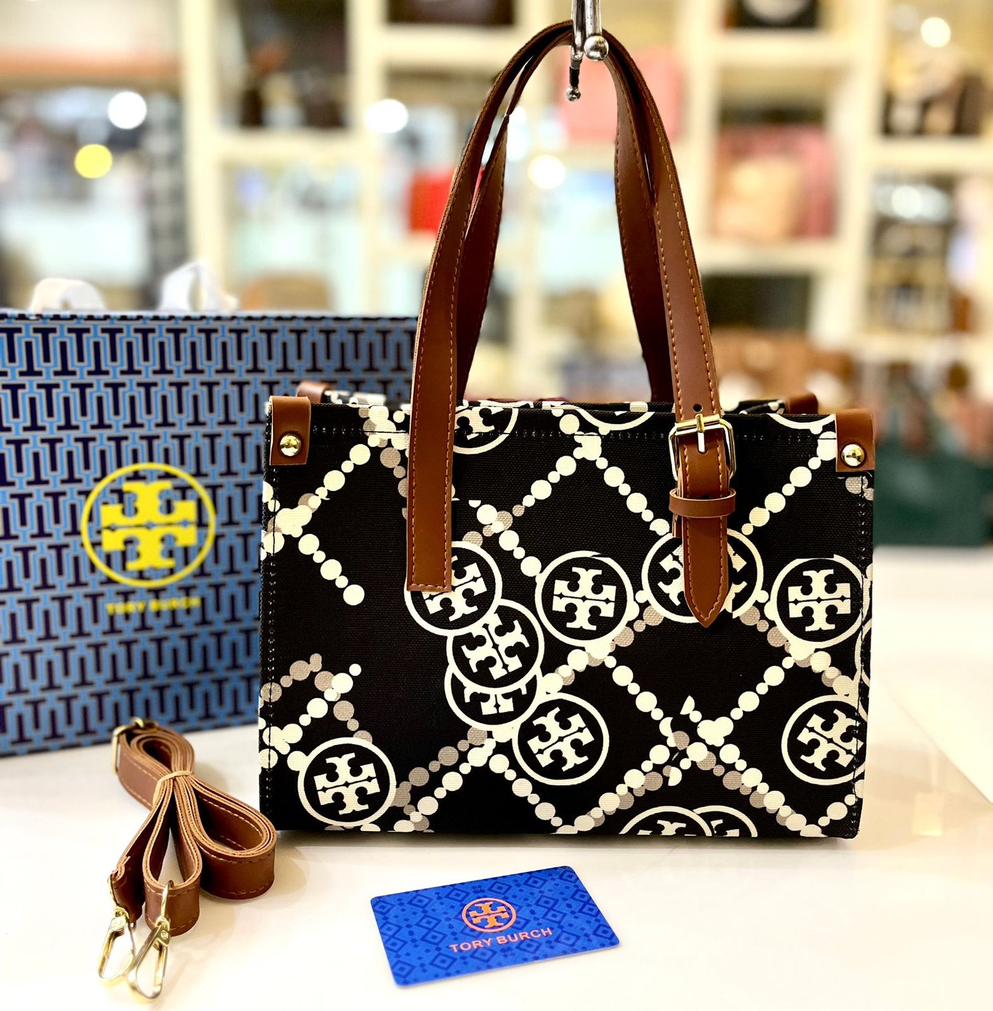 Tory Burch Handbag with Brand Card, Dustbag, and Magnetic Box (Black)