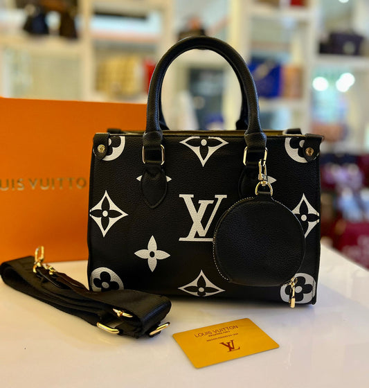 Louis Vuitton Handbag with Pouch - 2-Piece Set (Black White LV Print)