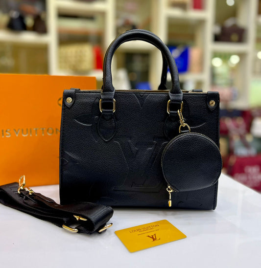 Louis Vuitton Handbag with Pouch - 2-Piece Set (Black with Black LV Print)