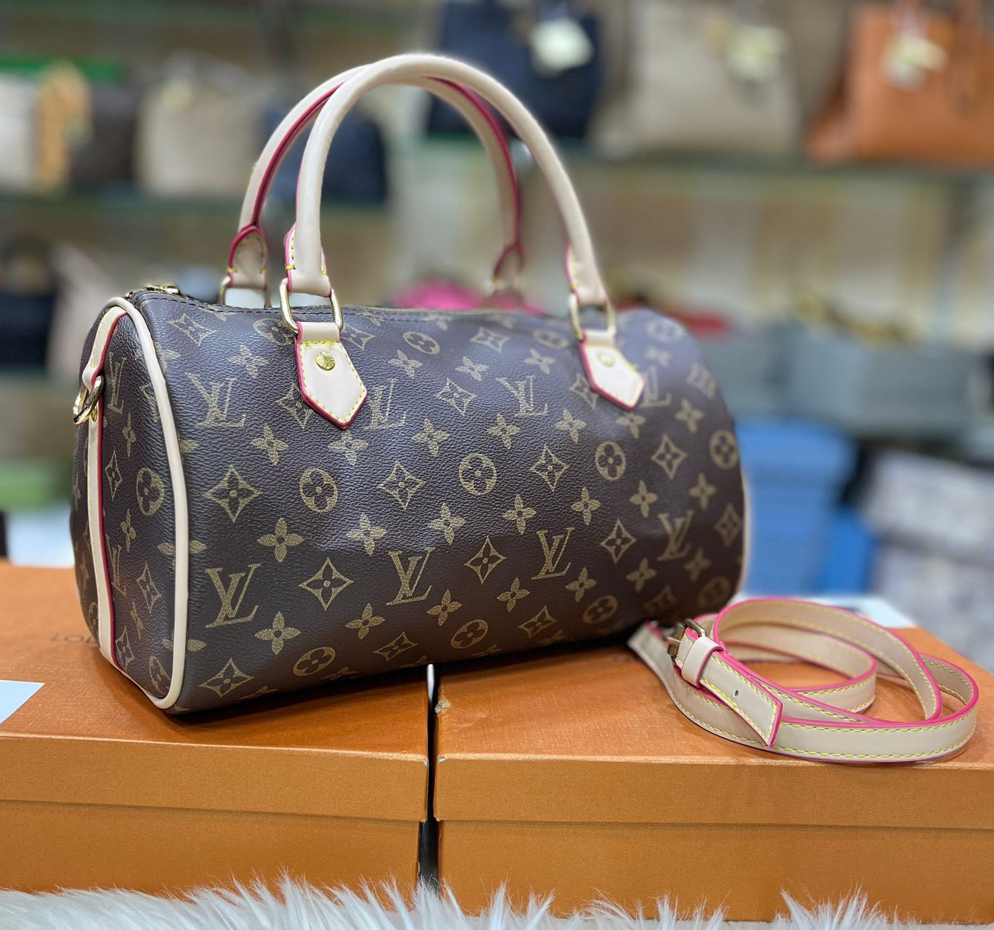 High Quality Louis Vuitton Duffel Bag with Brand Box and Dust Bag (Brown LV Print)