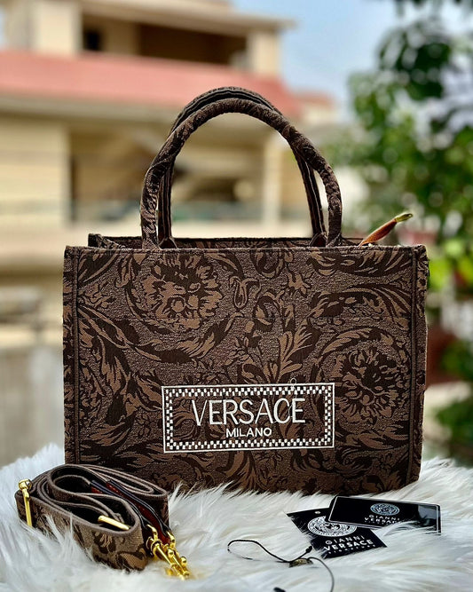 Versace Master Quality Embroidered Handbag For Women (Brown)