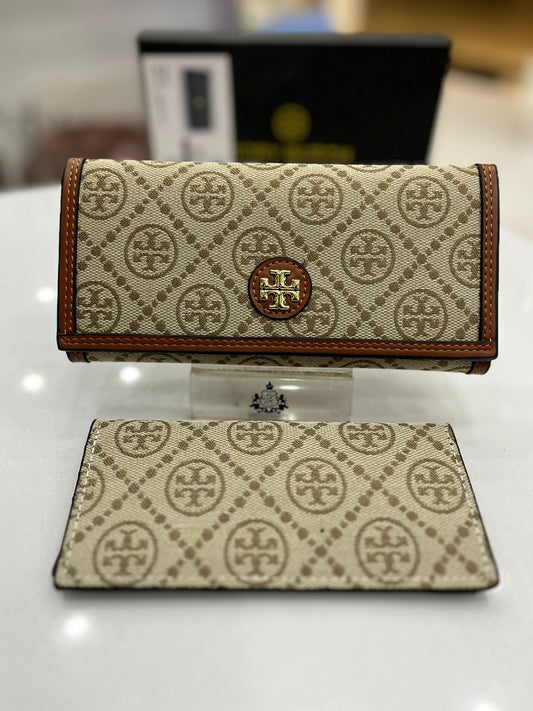 Tory Burch 2 Pcs Set - Clutch/Card Holder & Pouch (Brown)