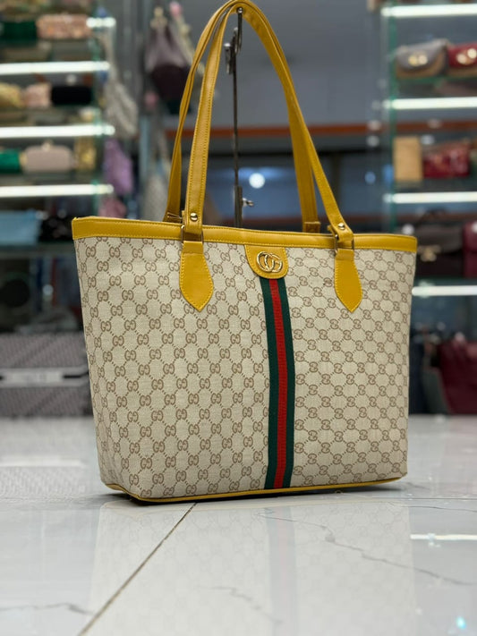 Premium Gucci Shoulder Bag For Women ( Beige + Yellow handle )