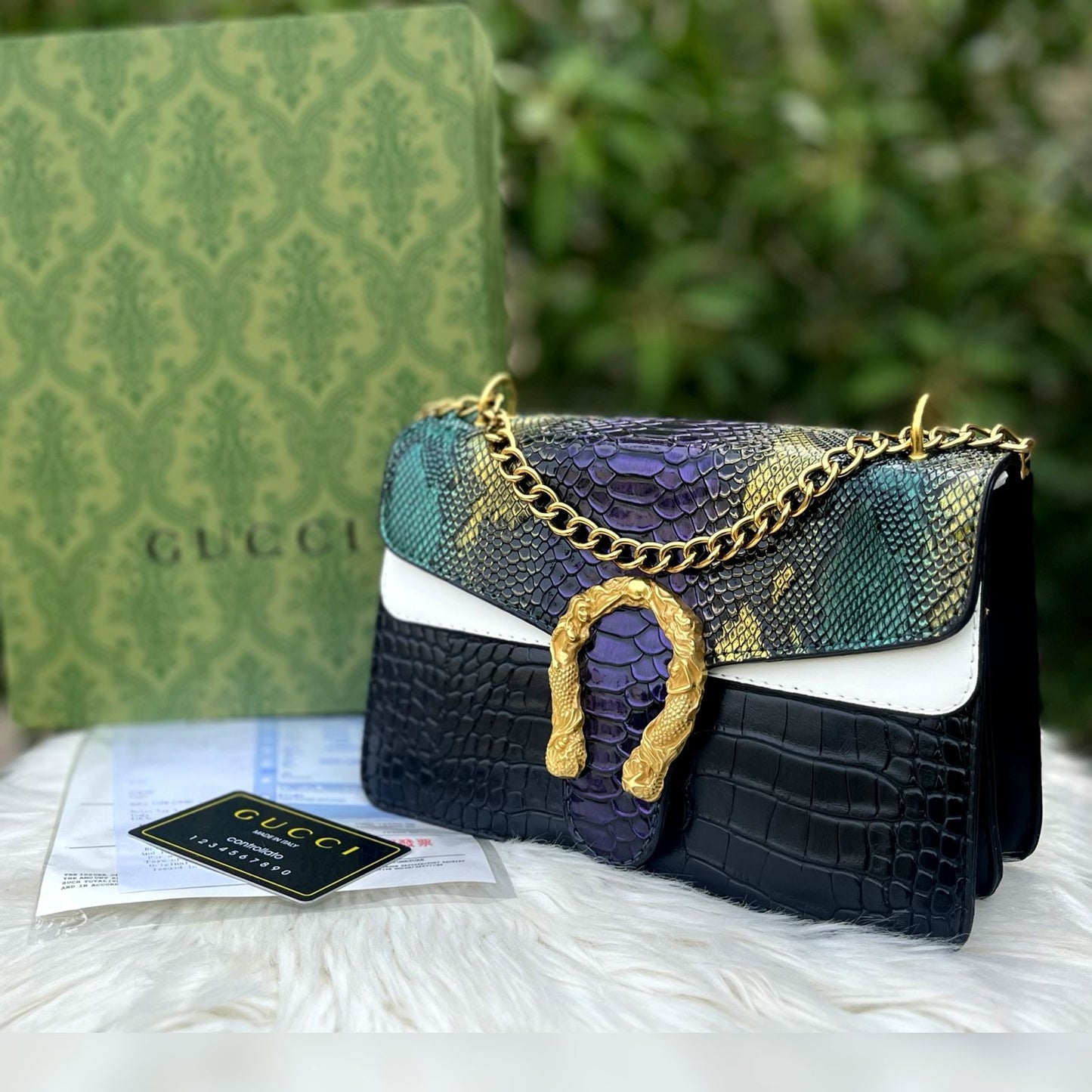 GUCCI Crossbody Bag with Long Chain Bag For Woman (Purple)