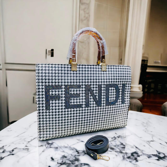 Fendi Tote Bag with Acrylic Handle (Black+white)