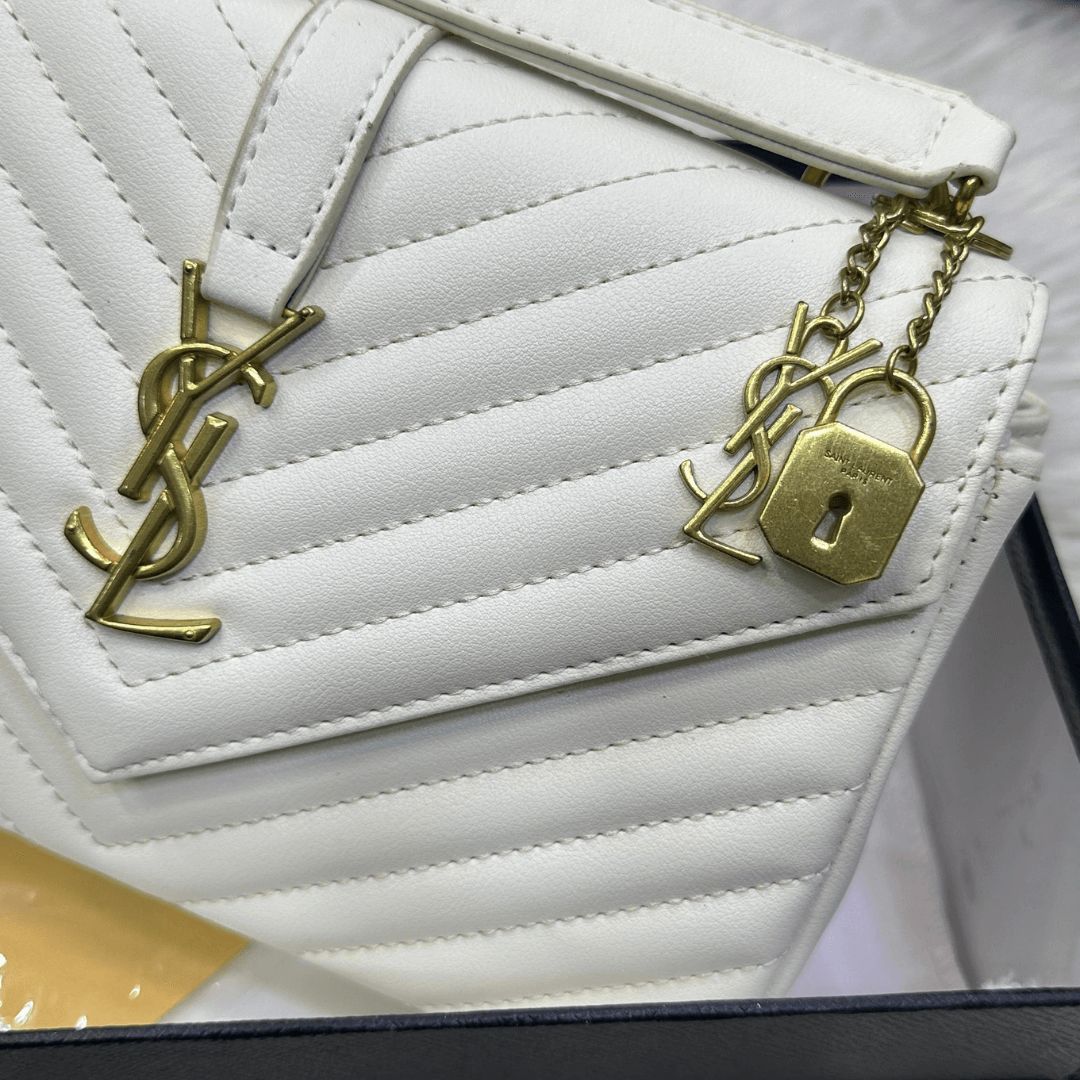 Saint Laurent Monogram Premium Quality YSL Bag - With Long Chain and Brand Box (White)