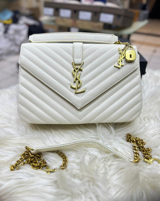 Saint Laurent Monogram Premium Quality YSL Bag - With Long Chain and Brand Box (White)