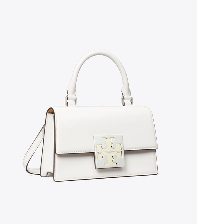 Tory Burch Bon Bon Spazzolato Mini Top-Handle Bag (white)