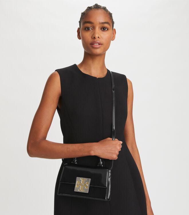 Tory Burch Bon Bon Spazzolato Mini Top-Handle Bag (Black)