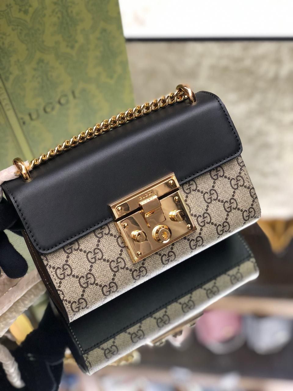 Gucci Padlock Master Quality Crossbody Bag with Lock and Key (Black / Brown)