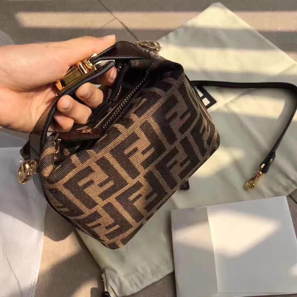 Fendi Crossbody Bag with Dual Belts and Branded Accessories (Brown)