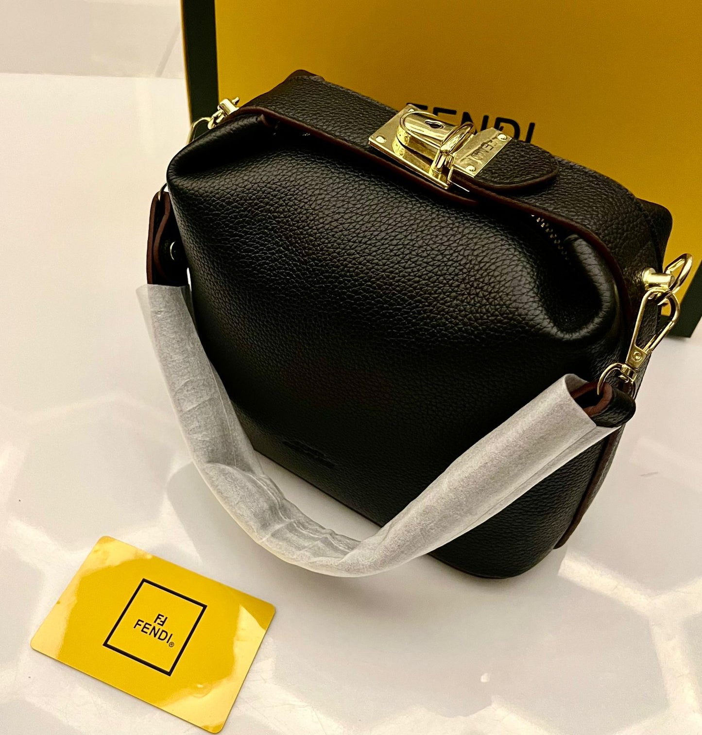 Fendi Crossbody Bag with Dual Belts and Branded Accessories (Black)