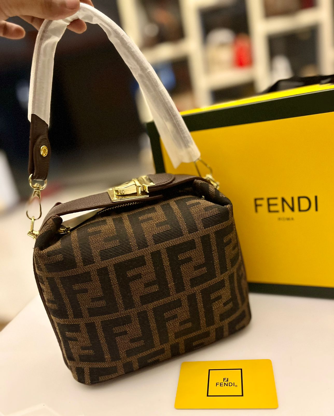 Fendi Crossbody Bag with Dual Belts and Branded Accessories (Brown)