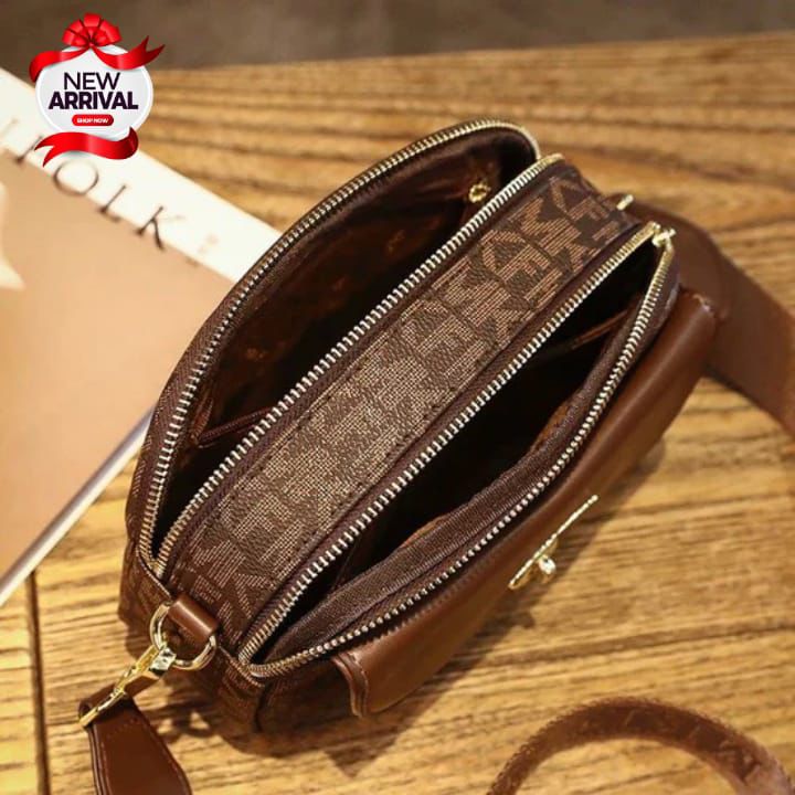 Imported Big Size Double Zipper Crossbody Bag for Girls (Brown)