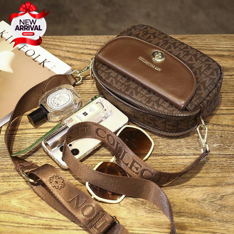 Imported Big Size Double Zipper Crossbody Bag for Girls (Brown)