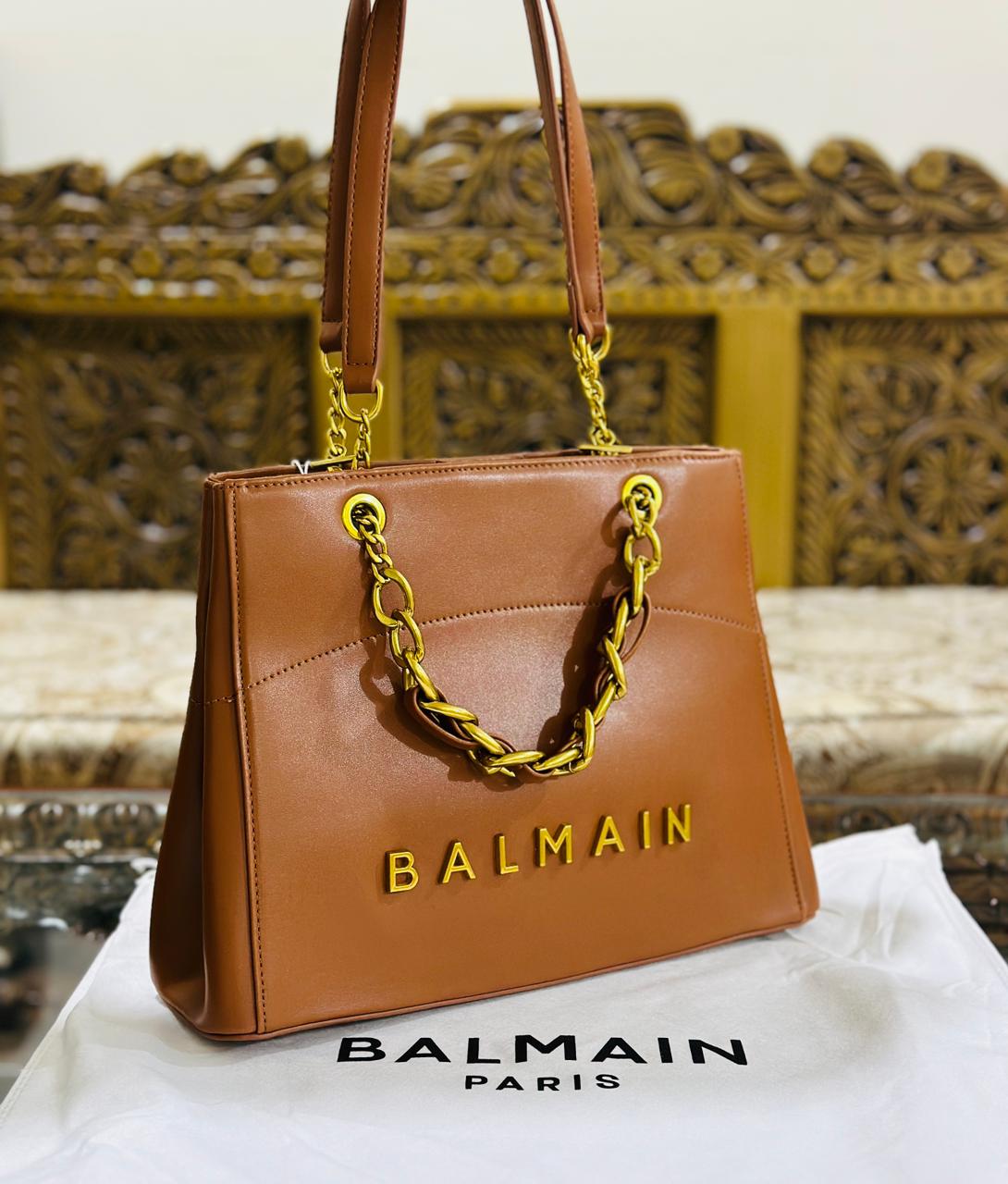 Balmain Medium Tote Bag with Off Chain (Brown)