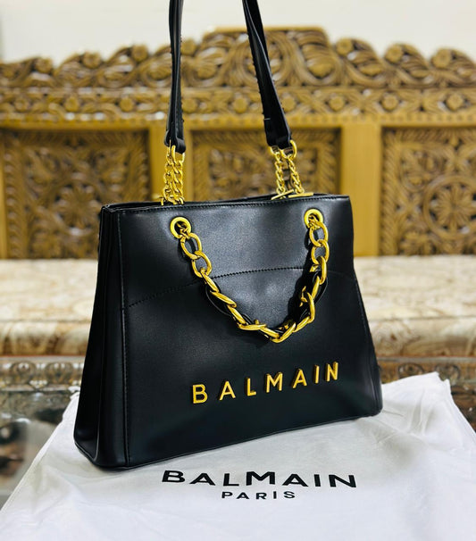 Balmain Medium Tote Bag with Off Chain (Black)