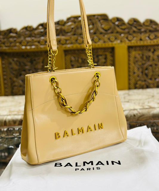 Balmain Medium Tote Bag with Off Chain (Beige)