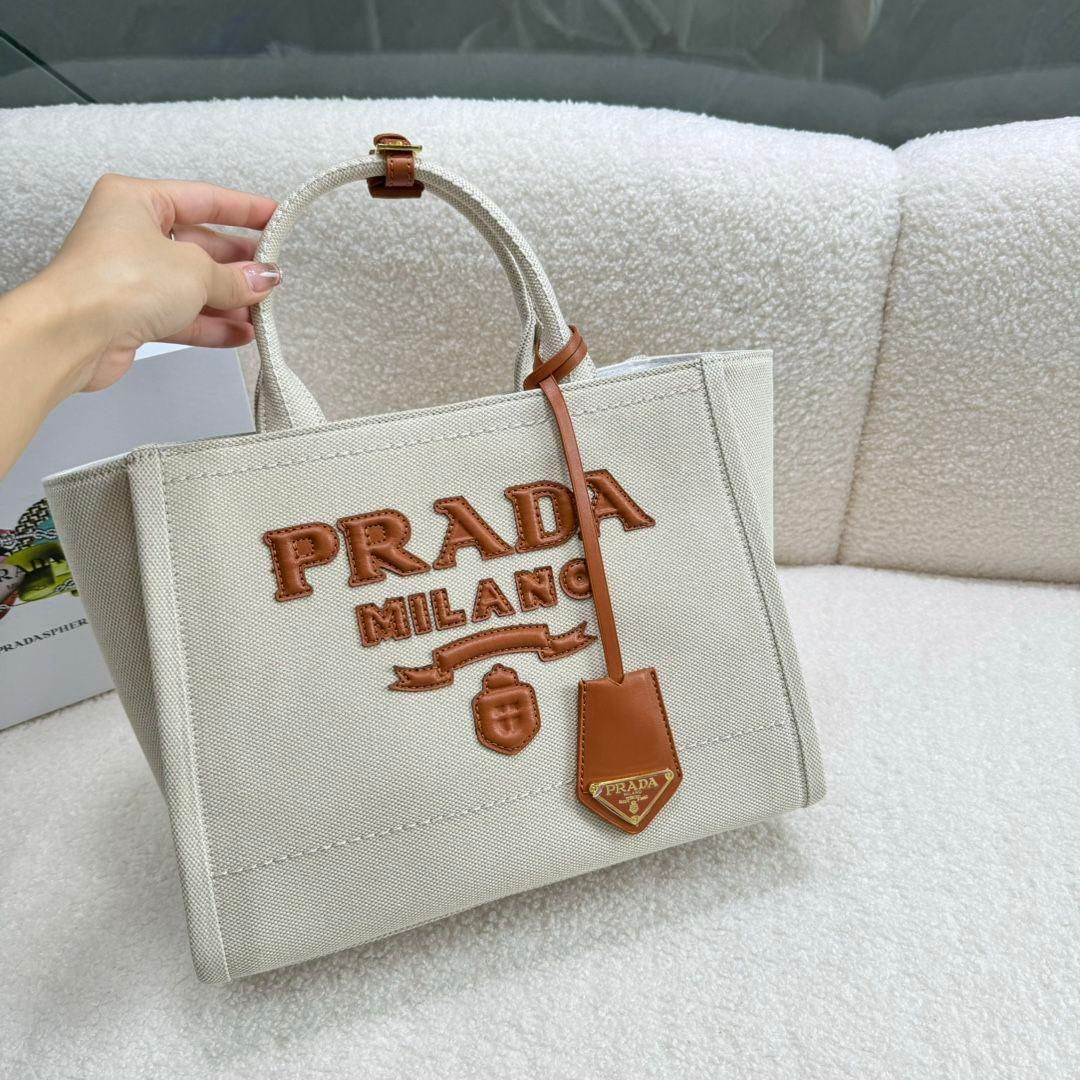 Prada Linen Blend Tote Bag for Women (Brown)