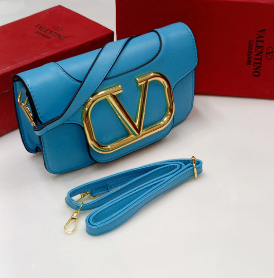 Valentino Crocodile Rexine Crossbody Bag for Women (Sky Blue)