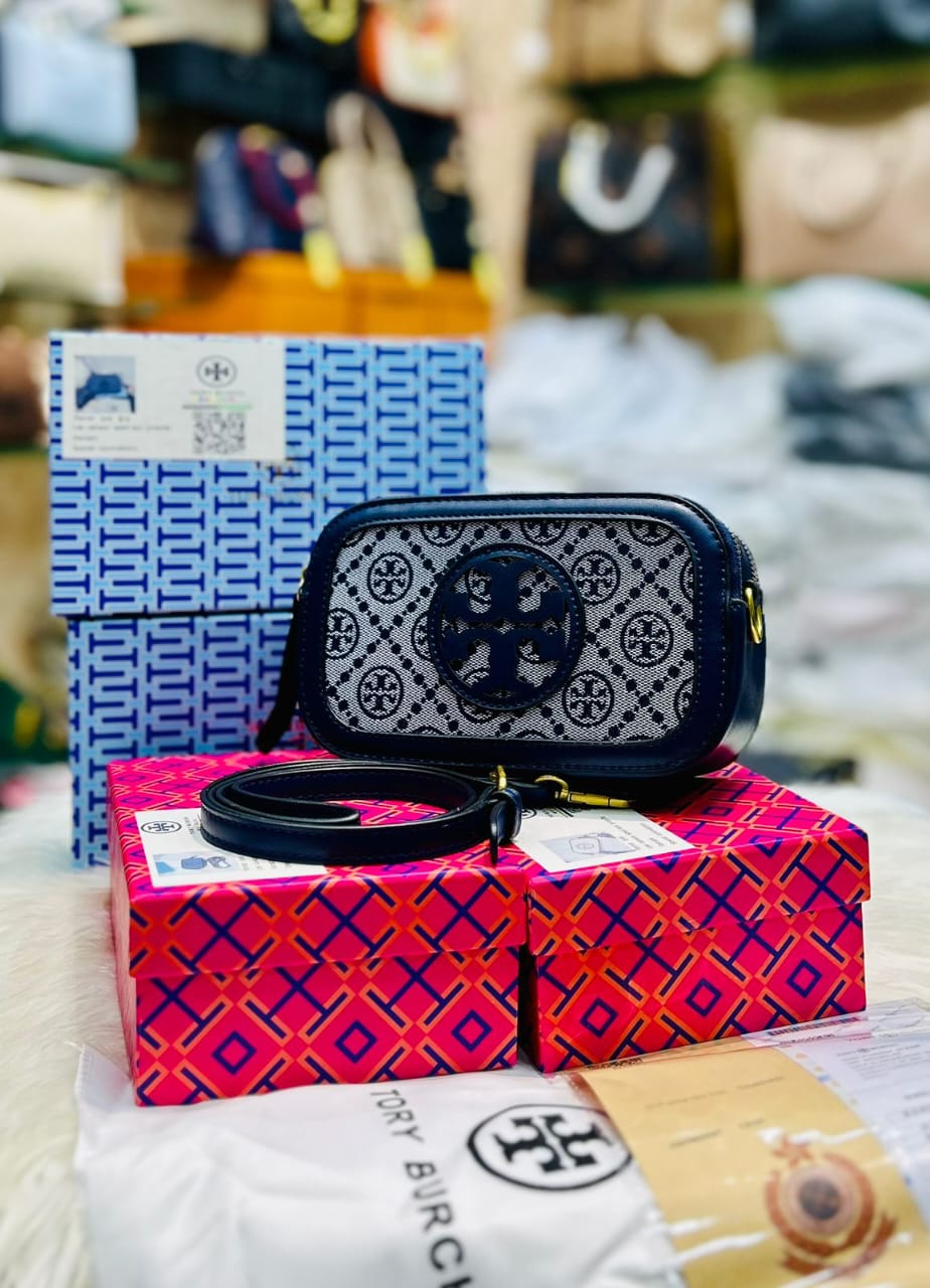 Tory Burch Mini Miller Crossbody Bag for Women (Black+Grey)