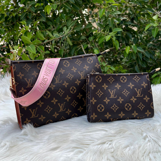 Louis Vuitton Cross Body Pouch 2-Piece Set for Women (Brown+Pink) no box