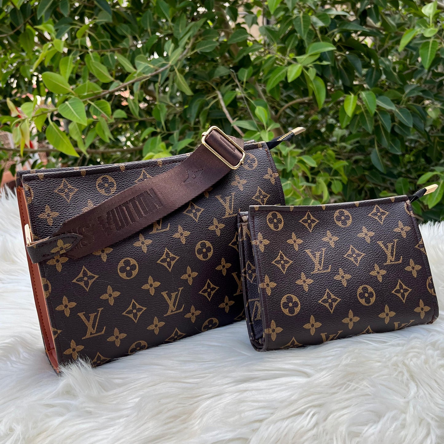 Louis Vuitton Cross Body Pouch LV Print 2-Piece Set for Women (Brown)  no box