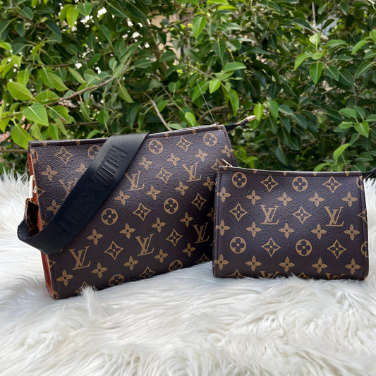 Louis Vuitton Cross Body Pouch 2-Piece Set for Women (Brown+black) No Box