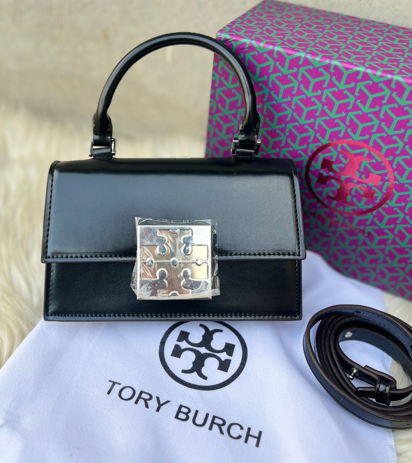 Tory Burch Bon Bon Spazzolato Mini Top-Handle Bag for Women (Black)