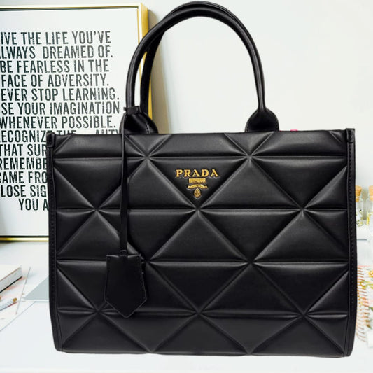 Prada Rexine Tote Bag for Women (Black)